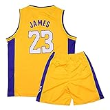 ACCZ # 23 James Lakers Kinder Basketball Trikot, Swingman Trikots, Jungen Mädchen Retro Ärmellose Sportweste, Feuchtigkeitstransport Schnell Trocknend Sommer Sportbekleidung Kits,Gelb,L