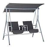 Outsunny Hollywoodschaukel Gartenschaukel Schaukel 2-Sitzer mit Sonnendach Grau 175 x 112 x 165