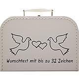 Hochzeitskoffer, Pappkoffer weiß mit Motiv Tauben, Farbe des Motivs wählbar, Wunschname/Wunschtext inkl, Pappkoffer, 30