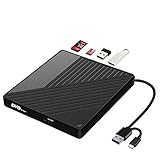 Externes CD DVD Laufwerk USB3.0 Typ C,mit SD/TF-Kartenleser Portable DVD/CDBrenner,schnelle Datenübertragung,Plug&Play,für Laptop,Desktop,MacBook