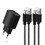 TIKALONG USB Adapter, 5V2,1A Dual-Port Stecker mit 2 Nylon-Geflochtene Micro-USB Ladekabeln, 10,5W Netzteil/Ladegerät Kompatibel mit Samsung Galaxy S7/S6/Edge, Kopfhörer, Lautsprecher, Radios, E-Book