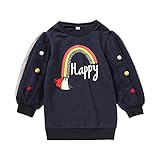 Verve Jelly Kleinkind Kinder Baby Mädchen Jungen Langarm Quaste Regenbogen Sweatshirt Pompom Brief Print Casual Bluse Pullover Tops Blau 100 12-18 M