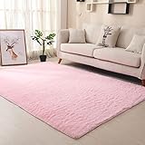 YUANBIAO Schaffell Teppich 40x60cm Soft Area Rug rutschfest Unterseite Weich Waschbar Farbecht für Wohnzimmer Schlafzimmer Flur Küche, Pink