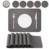 BANNIO 6er Set Tischsets Abwaschbar,Abwischbar Lederoptik Platzset und Untersetzer,Wasserdicht PVC Platzdeckchen Tischset für Hause Küche Restaurant und Hotel,41x31cm,Dunkelg