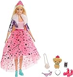 Barbie GML76 - Prinzessinnen-Abenteuer Puppe mit Mode (ca. 30 cm), blond, Barbie-Puppe mit Hündchen, 2 Paar Schuhe, Diadem und 4 Accessoires, für Kinder von 3 bis 7 J