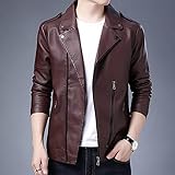 CIDCIJN Herren Lederjacke - Mode Herbst Herren Motorrad Lederjacke Reißverschluss Ansteck Nachtclub Schöne Männliche Kunstleder Jacke/Mann Boutique Pu Mantel, Burgund, Asiatisch XXL Ist Eur L