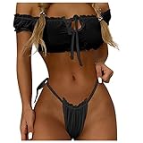 SumLeiter Azruma Damen Schulterfreies Crop Top und Tanga Bikini Set Gaze Unterwäsche Spitzen-BH-Set Spitzen-BH-Set sexy unterwäsche sexy unterwäsche Set Damen unterw