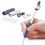 Delidigi 2er Pack iPencil Griff Ergonomische Hülse Silikon Anti-Lost Ersatzkappe Zubehör Set Kompatibel mit Apple Pencil 1. Generation (Weiß, Mitternachtsblau)