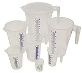 Messbecher-Set Profi Qualität 7-teilig 0,1/0,25/0,5/1/2/3/5 Liter, Bruchsicherer Kunststoff, Hitzebeständig, Säurebeständig, Lebensmittelecht, Ideal Für Haushalt, Labor Und Werk