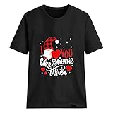 BOTCAM Valentinstag Shirt Gnome Motiv T-Shirt Damen Mit Aufdruck Rundhals Paare Tshirt Basic Partnerlook Lustig T Shirt Kurzarm Elegant Bluse Tops Sommer Oberteile Liebespaar Geschenk