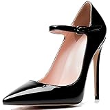 Kumihigh Mary Jane Damen Pumps Stiletto High Heel Schuhe mit Knöchelriemen, 12 cm, Schwarz (schwarz), 37 EU