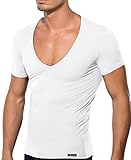 Doreanse Underwear T–Shirt Herren V-Ausschnitt Slim Fit Deep V-Neck Shirt Unterhemd Männer (Weiß, L)