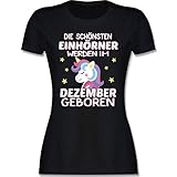 Geburtstagsgeschenk Geburtstag - Die schönsten Einhörner Werden im Dezember geboren Sterne bunt - S - Schwarz - die schönsten einhörner Werden im - L191 - Tailliertes Tshirt für Damen und F