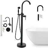 Freistehende Badewannenarmatur Schwarz Armatur Badewanne Wasserhahn Mischbatterie Handbrause Badezimmer Dusche Badezimmerarmatur Standarmatur S