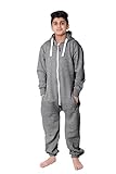 NOROZE Unisex Kinder Mädchen Jungs mit Azteken Muster und Einfarbiges und Fleece Kapuzen Onesie Jumpsuit Overall für 2-13 jährige (5/6 Jahre, Anthrazit)