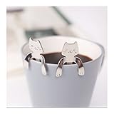 Froomer 2 Stücke Katze Löffel Set Edelstahl Kaffee Löffel Teelöffel (Silber-)