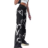 YILEEGOO Damen Jeans mit weitem Bein, hohe Taille, gerade, lockere Denim-Hose, Stretch, Baggy, Streetwear Jeans Gr. M, Schw