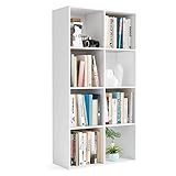 Bücherregal Regal mit 8 Fächern Büroregal Standregal Raumteiler Aktenregal für Wohnzimmer Schlafzimmer Büro 65,5 x 29,6 x 128 cm weiß