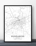 QYQMYK Leinwand Bilder,Australien Bundaberg Stadtkarte Wand Bilder Drucke Poster Schwarz Weiß Gemälde Kunst Rechteck Wandbilder Pop Artwork Für Zimmer Leben Home Decor, 20X30Cm/7.87X11.81 I