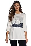 Ulla Popken Damen große Größen Übergrößen Plus Size T-Shirt, Metallic-Druck, U-Boot-Ausschnitt, 3/4-Arm Offwhite 54+ 794335200-54+