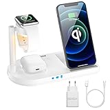 Kabelloses Ladegerät, 15W Fast Wireless Charger, 4 in 1 Qi-Zertifiziert Induktive ladestation für Apple Watch 6/5/4/3/2/1, iPhone 12/SE/11/X/XR/Xs Max/8, Airpods Pro/2(Mit 18W QC 3.0 Adapter)