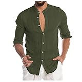 BIBOKAOKE Hemd Herren Langarm Stehkragen Freizeithemd Leinenoptik Kurzarmhemd Dünne Regular Fit Business ArbeitsHemd Comfort Atmungsaktivi Sommerhemd Langarmshirt Einfarbig Hemden S