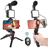 CAMOLO Smartphone Vlogging Kit, Mikrofon-Kit, Phone Vlog Kit mit LED Licht+Mikrofon+Handy Stativ+Phone Holder, Kompatibel mit Most Phone/Camera/Gopro für Tik tok,Vlogging, Filmen,YouTube, Selfie,F
