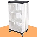 Vintage Möbel 24 GmbH Regal mit 2 Mittelbretter in Weiß und schwarzen Bohlenbrett, auf Rollen 79x40x31cm Obstkisten Weink