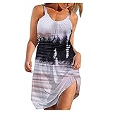 Damen Knielang Sommerkleid Kleider Rundhals Ärmellos Strandkleider Freizeitkleider Träger Kleider Leicht Blumen Mode Kurz Trägerkleid Elegant Longshirt Schwingen Kleid Blusenkleider Partyk