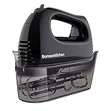Bonsenkitchen Handmixer, 300W 5 Geschwindigkeiten leistungsstarke Elektrischer Handrührer, mit 2 Edelstahl-Schläger, 2 Knethaken und Eine Aufbewahrungsk