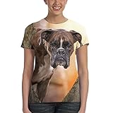 Boxer Dog Forest Pets Herbst Damen Casual T-Shirt Kurzarm Tunika Tops Rundhals Bluse B