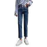 Jubaton Gerade Damen Jeans Hohe Taille Dünn Split Sexy Bequem Modisch Bequem Lässige Temperament Hose Klassische Reißverschluss Knöpfe 30