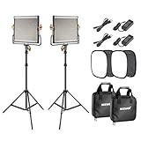 Neewer 2er-Pack 480 LED Videoleuchten Beleuchtung Set: Dimmbares zweifarbiges LED Tafel 3200-5600K CRI 96+ 2m Lichtstativ und Softbox Diffusor für Fotostudio Porträt YouTube V