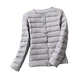 WANGYAO Frauen Ultraleicht Puffy Winter Jacke Neue Süßigkeiten Farbe Kragenlose Ente Daunenmantel Weibliche Tragbare Winddicht Lasting (Color : Grau, Size : 4XL)