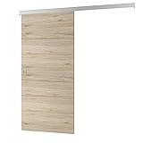 inova Holz-Schiebetür 880 x 2035 mm Eiche San Remo Alu Komplettset mit Lauf-Schiene und Quadratgriff inkl. S