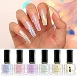 Born Pretty Nagellack Pearl Effekt, Nagellack Perlmutt Schimmer Transparent Glänzende Schimmer Maniküre Nail Art Lack Weiß Grundfarbe Benötigt 5 Farben S