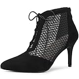 Allegra K Damen Mesh Lace Up Stiletto Heels Stiefeletten, schwarz, 41 EU