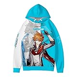 Genshin Impact Hoodie, Hutao Hoodie Cosplay Kostüm Unisex 3D Gedruckt Sweatshirt Herren Damen Halloween, Tartaglia, XS