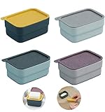 Yunnly Seifenschale, 4 Seifenhalter mit Deckel, für Bad und Reisen, Tragbarkeit Seifenkiste mit Pinsel (Blau + Pink + Weiß + Grün)