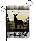 Breeze Decor Wildlife Welcome Deer Gartenflagge Tiere Outdoor Bär Wolf Haustier Natur Bauernhof Tier Kreatur kleines dekoratives Geschenk Hof Haus Banner doppelseitig hergestellt in den USA 13 x 18,5