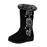 Winterstiefel Gefüttert Damen Hohe Stiefel Vintage Wildleder Winterboots mit Keilabsatz und Schnürung, Frauen Winter Langschaftstiefel Bequem Warme Damenschuhe Celuck