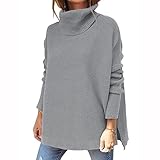 BAIXIAOCHI Einfarbiger Rollkragenpullover FüR Damen Mittellanger Tunika-Pullover Mit FledermausäRmeln Und Geschlitztem S