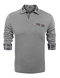 COOFANDY Herren Poloshirt Langarm Einfarbig Freizeit Polo Kragen Plaid spleiß