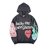 Kanye Lucky me I See Ghosts Hoodie Kapuzenpullover Pullover Hooded Hoody,Grau,L