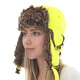 The Hat Depot Sicherheitsmütze aus reflektierendem Kunstfell, Pilotenmütze, für Kinder und Erwachsene, 1. Plain - Neon Yellow, L/XL