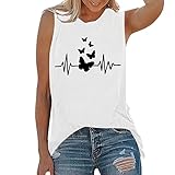 KIMODO Ärmelloses Tanktop Weste Damen Druck Tops T-Shirt Rundhalsausschnitt Shirt Bluse Casual Kurzarm Oberteil Sportweste (D-Weiß, XXL)