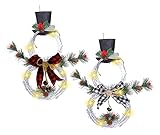 Weihnachtsgirlande Ornamente 2 Stück, 15,7x8,3 Zoll Weihnachten Schneemann Girlande LED Fronttürgirlande, Weingirlande Mit Hut Und Bogen, LED Wanddekoration for Partyurlaub Weihnachtsdek