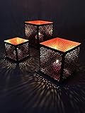 3er Set Orientalisches Windlicht Laterne orientalisch Aleyna 14cm Groß | Orientalische Vintage Teelichthalter Kupferfarben innen schwarz außen | Marokkanische Windlichter aus Metall als Dek
