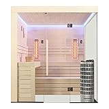 SAUNELLA Infrarotsauna mit 9kW Harvia Cilindro Ofen| Bausatz Heimsauna – Saunakabine Maße: 201x198 x220 cm| Saunaofen Komplett Sauna Zubehör Ecksauna Eckeinstieg Pappelholz | Saunasteuerung EOS D1