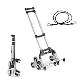 RELAX4LIFE Treppensteigwagen, höhenverstellbare Sackkarre mit 10 Rädern, faltbare Transportkarre mit ausziehbaren Griffen & Expanderseil, Treppensteiger bis zu 80 kg belastbar, Handk